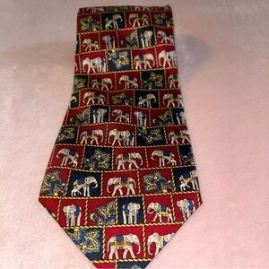 Van Heusen red elephant print silk tie made in USA